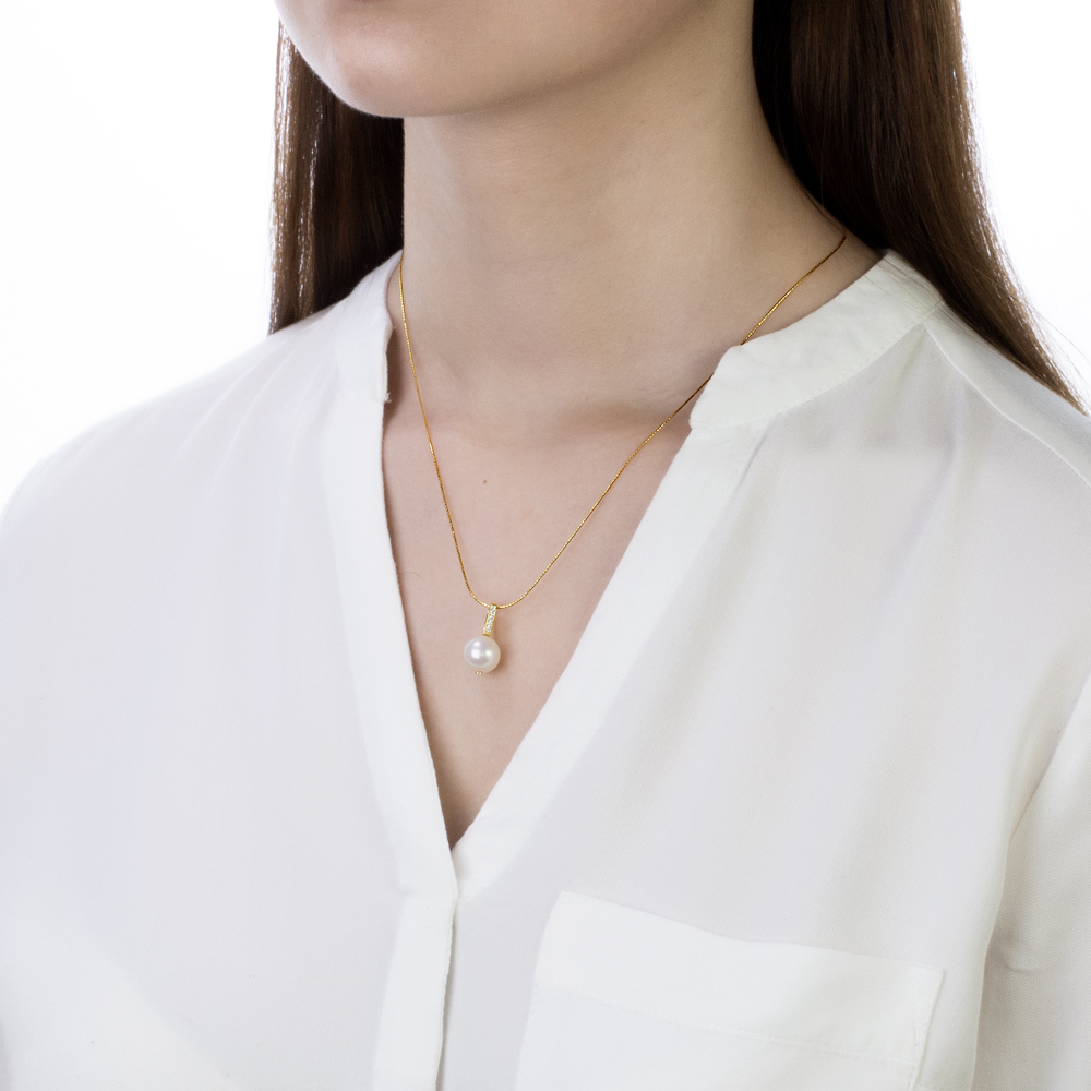 Подвеска из серебра с белой речной жемчужиной 9-10 мм. Артикул 10255