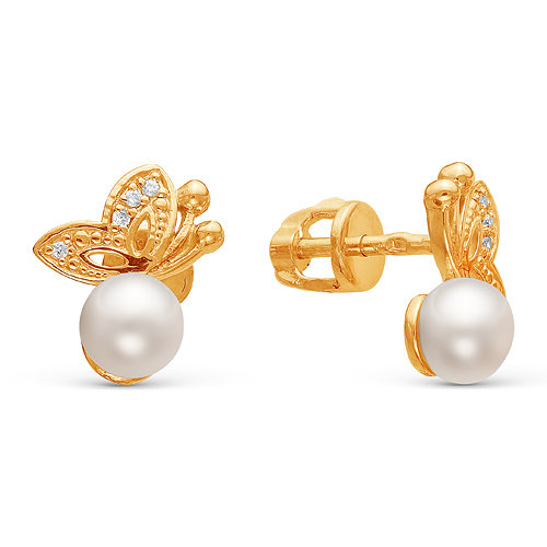 Серьги из серебра с белыми жемчужинами 5,5-6 мм. Артикул 10794