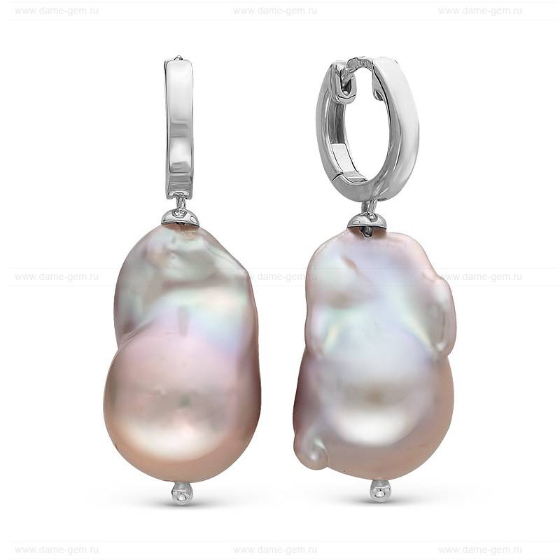 Серьги из серебра c серыми жемчужинами барокко 13-16 мм. Артикул 10205
