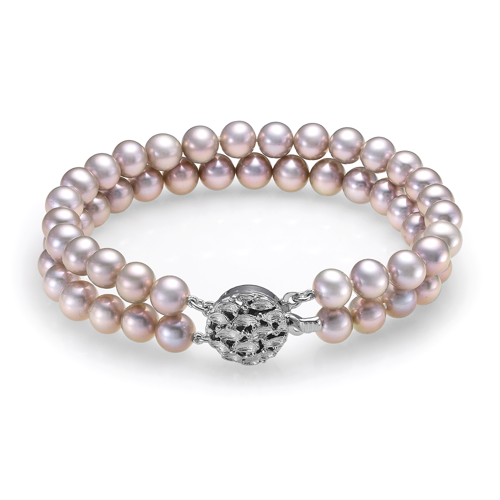 Браслет в 2 ряда из серого круглого морского жемчуга 6,5-7 мм. Качество жемчуга наивысшее ААА. Артикул 10301