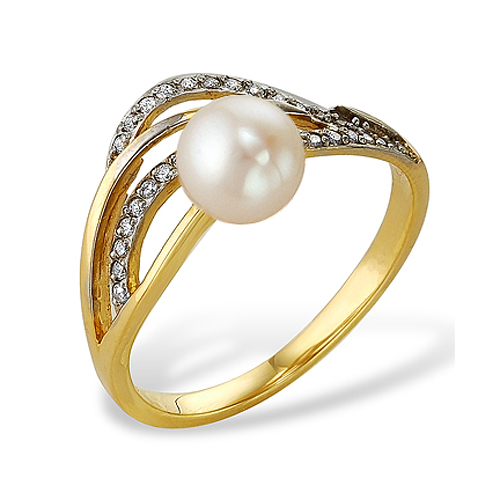 Кольцо из серебра 925 пробы с белой речной жемчужиной 7-7,5 мм. Артикул 10118