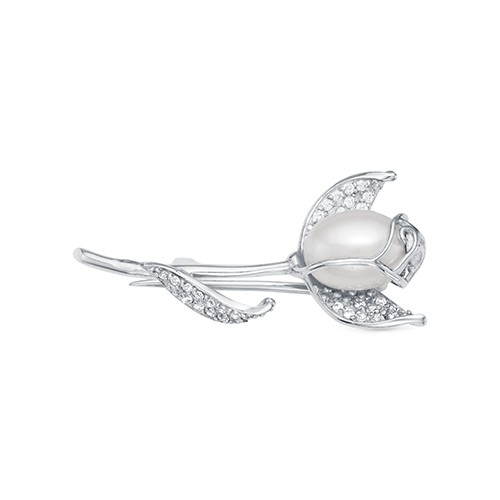 Брошь серебряная с белой жемчужиной 7,5-8 мм. Артикул 10631