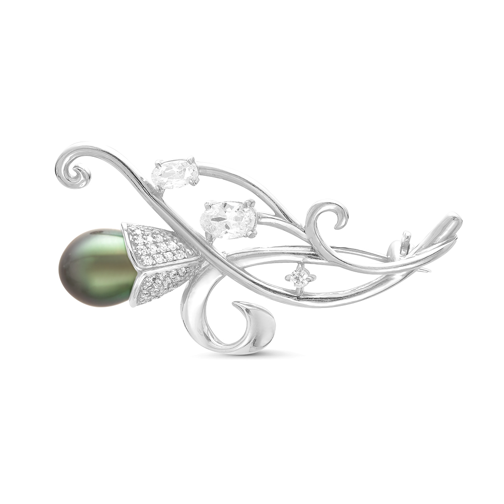 Брошь из серебра с Таитянской морской жемчужиной 10-10,5 мм. Артикул 10240