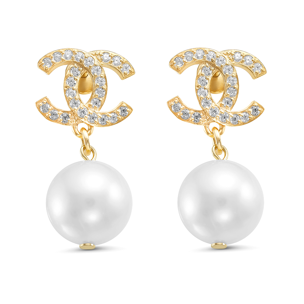 Серьги из серебра с белыми жемчужинами 10-10,5 мм. Артикул 11933