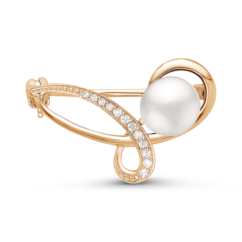 Брошь из серебра с белой речной жемчужиной 7,5-8 мм. Артикул 11062