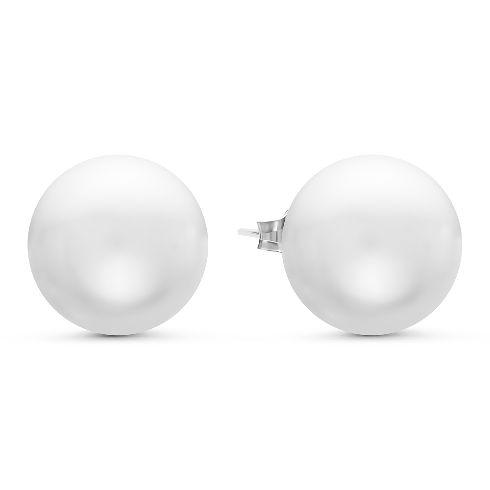 Пусеты из серебра с белыми жемчужинами 13-14 мм. Артикул 10172 Пусеты из серебра с белыми жемчужинами 13-14 мм. Артикул 10172