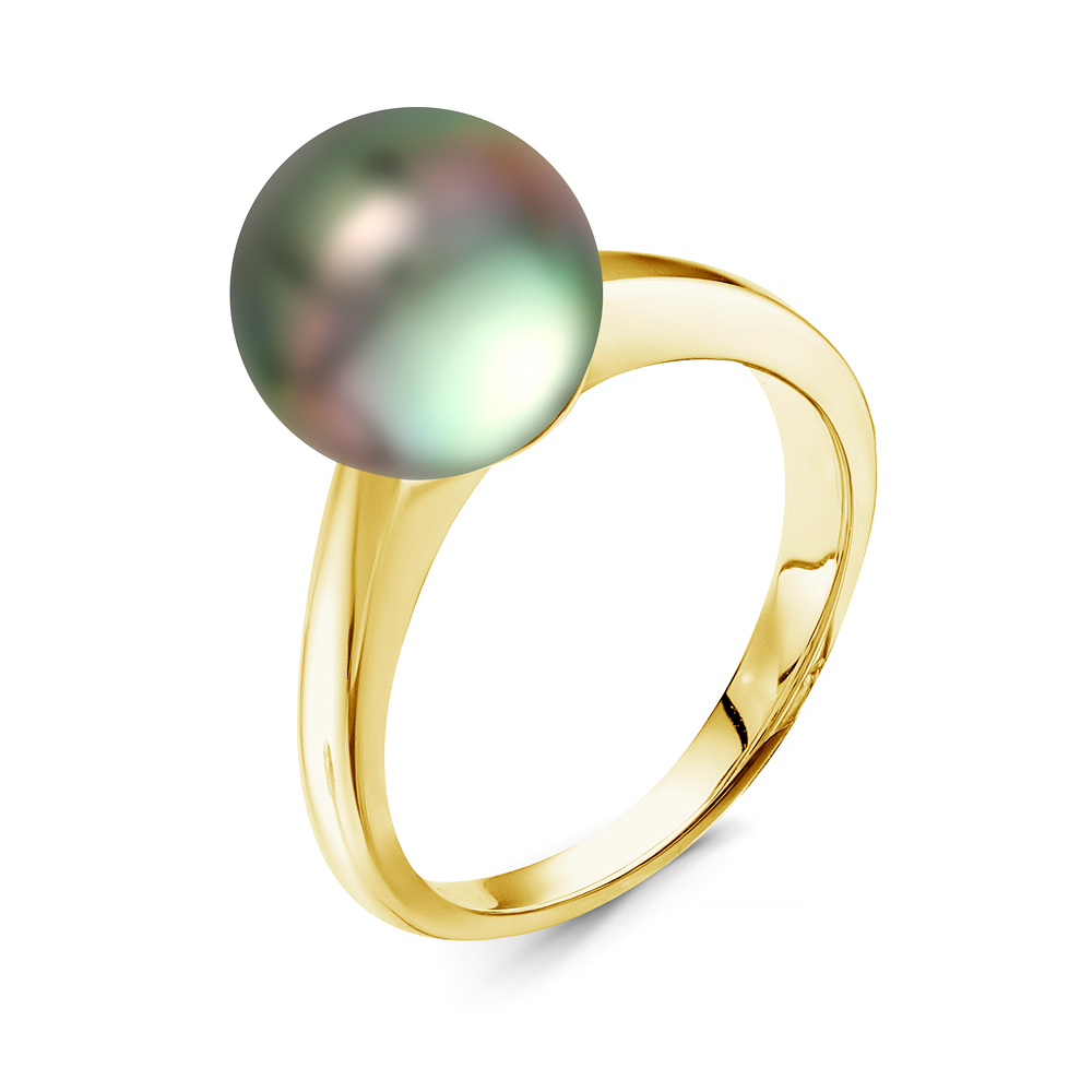 Кольцо из золота 375 пробы с черной Таитянской жемчужиной 9,6-9,9 мм. Артикул 10329