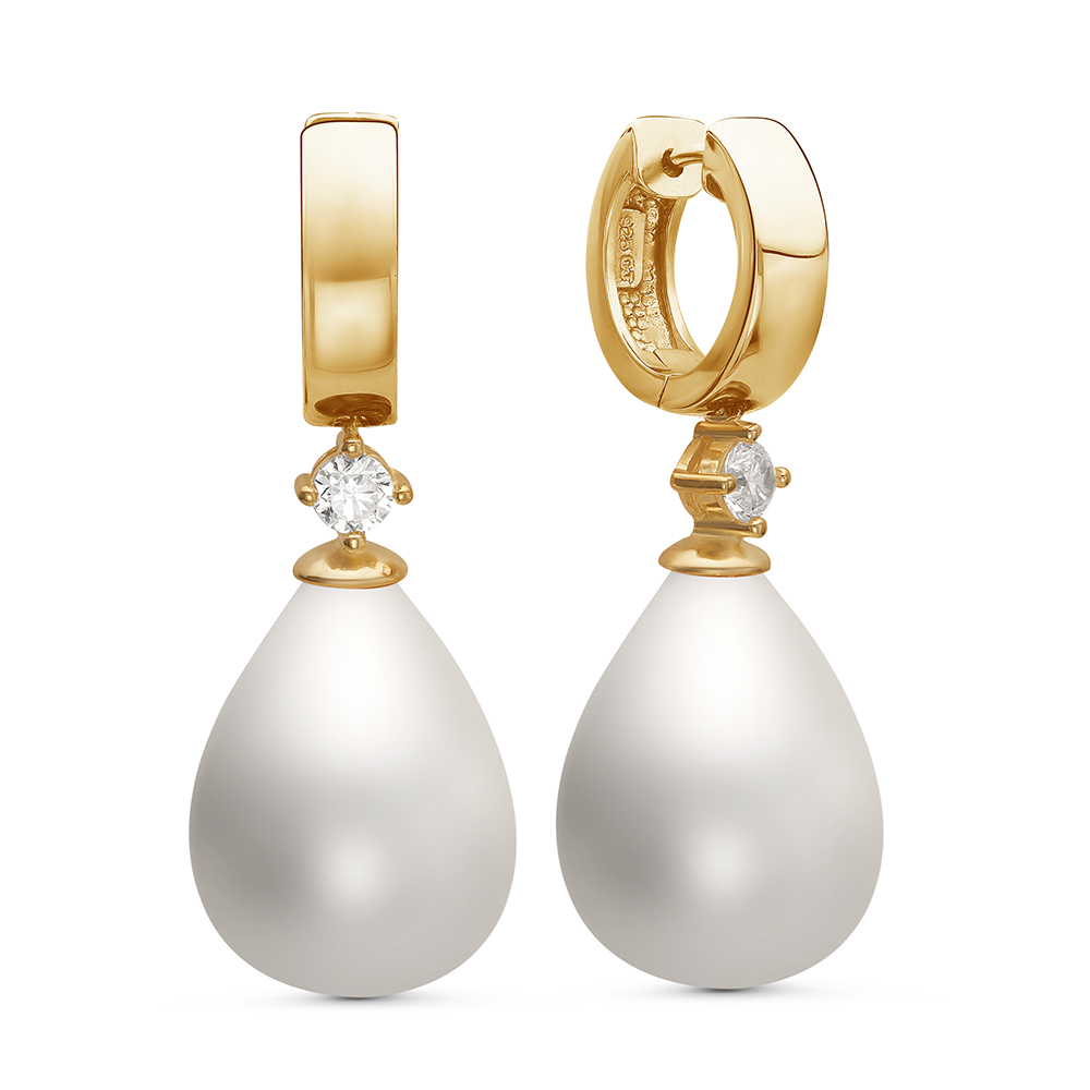 Серьги из серебра с белыми жемчужинами "Майорика" 12,5-15,5 мм. Артикул 11276