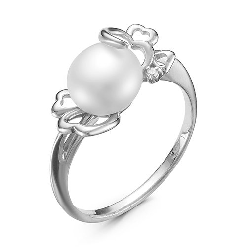 Кольцо из белого золота 585 пробы с белой жемчужиной 7,5-8 мм. Артикул 12798