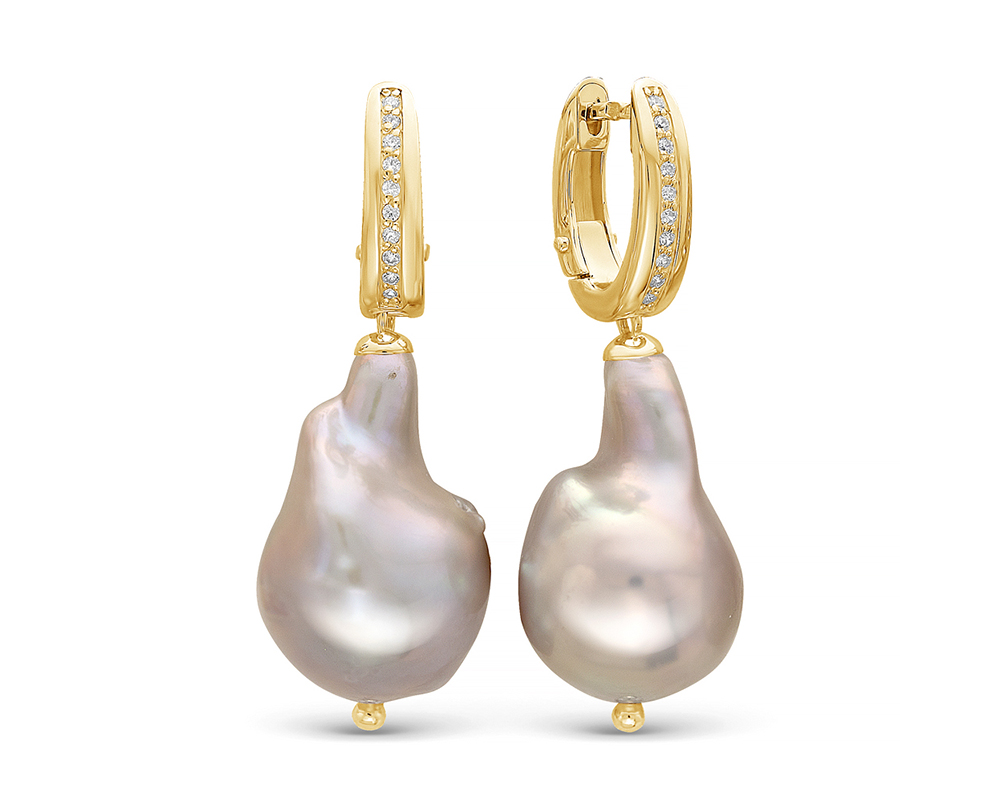 Серьги из серебра c серыми жемчужинами 13-16 мм. Артикул 10209