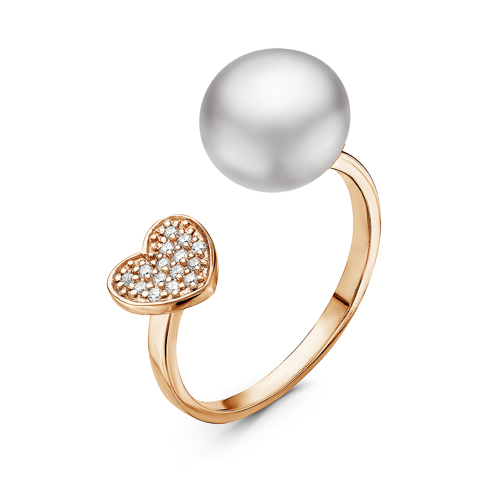 Двойное кольцо "Dior" из серебра 925 пробы с белой жемчужиной 9,5-10 мм. Артикул 11056