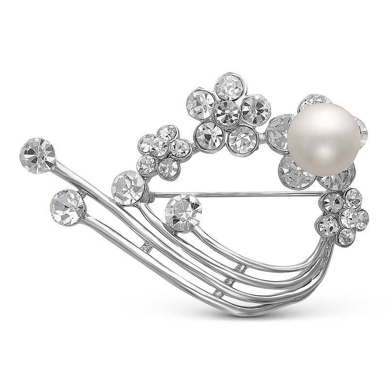 Брошь из сплава с белой жемчужиной 10-11 мм. Артикул 10023