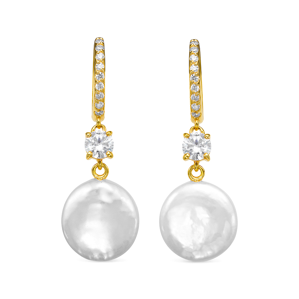 Серьги из серебра с белыми жемчужинами "барокко" 13,5-14 мм. Артикул 12478 Серьги из серебра с белыми жемчужинами "барокко" 13,5-14 мм. Артикул 12478