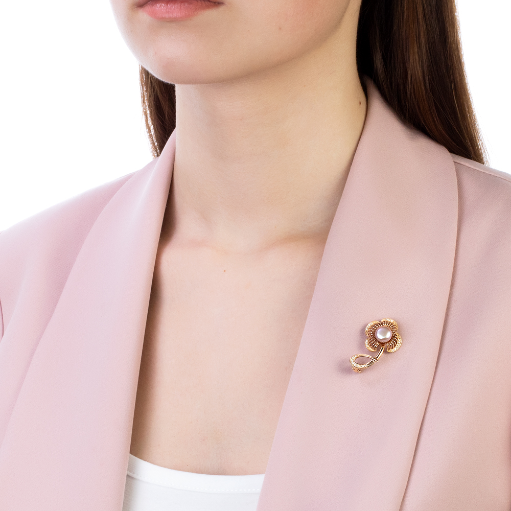 Брошь из серебра с лавандовой речной жемчужиной 7,5-8 мм. Артикул 10906