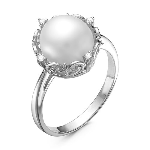 Кольцо из серебра 925 пробы с белой жемчужиной 9,5-10 мм. Артикул 11930