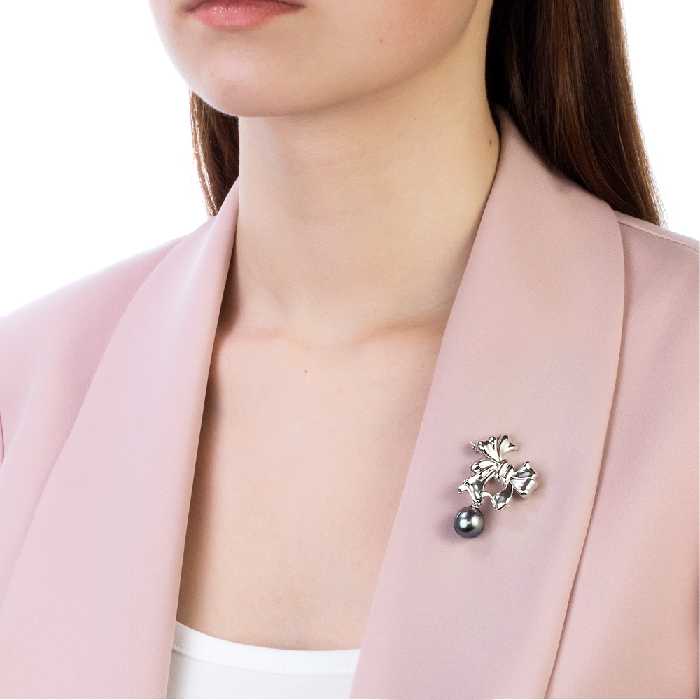 Брошь из серебра с черной Таитянской жемчужиной 11-11,5 мм. Артикул 10730 Брошь из серебра с черной Таитянской жемчужиной 11-11,5 мм. Артикул 10730