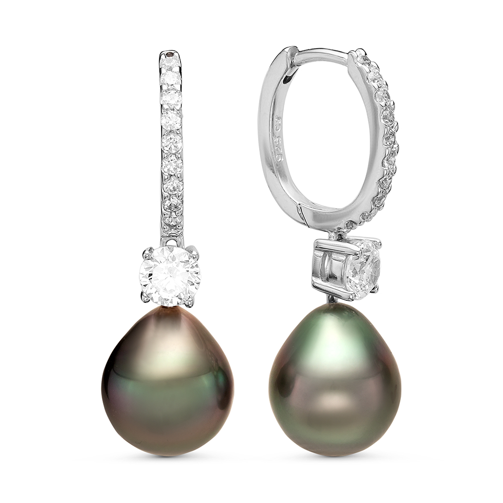 Серьги из серебра с Таитянскими жемчужинами 10-10,5 мм. Артикул 11106