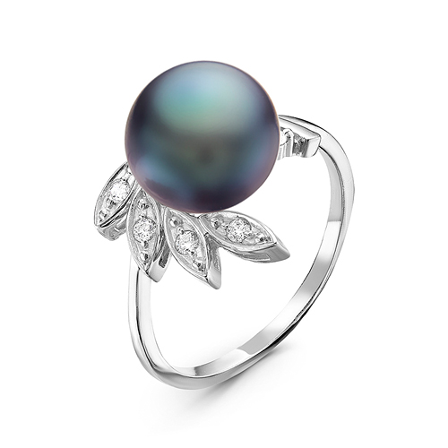 Кольцо из серебра 925 пробы с черной речной жемчужиной 8,5-9 мм. Артикул 10922
