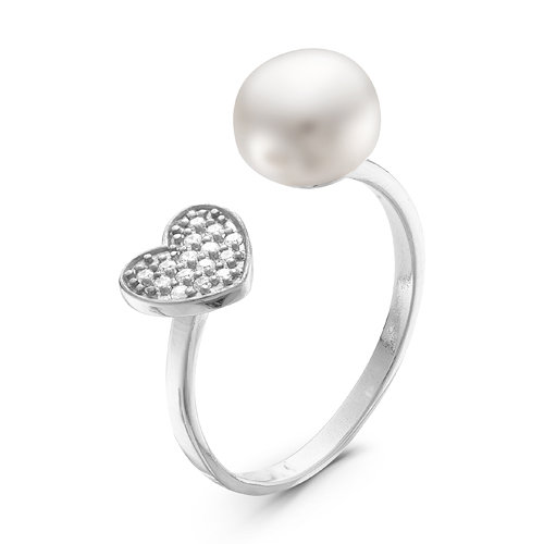 Двойное кольцо "Dior" из серебра 925 пробы с белой жемчужиной 9,5-10 мм. Артикул 10876