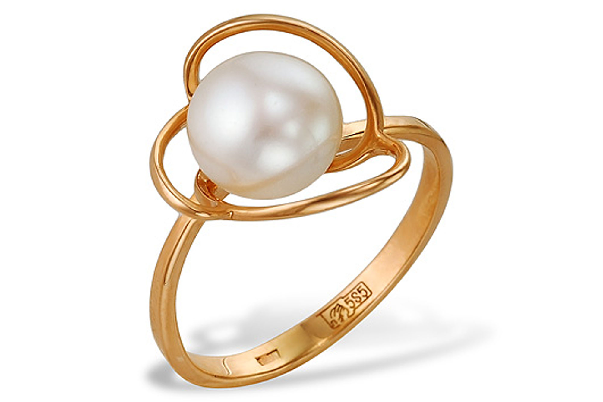 Кольцо из серебра 925 пробы с белой речной жемчужиной 7,5-8 мм. Артикул 10079