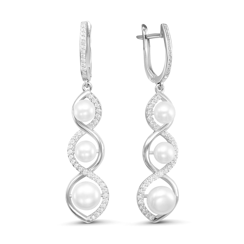 Серьги из серебра с белыми жемчужинами 6-8 мм. Артикул 12229
