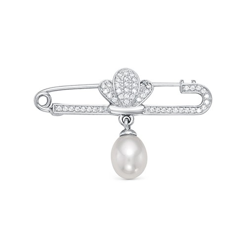 Брошь из серебра с белой речной жемчужиной 9-10 мм. Артикул 12146