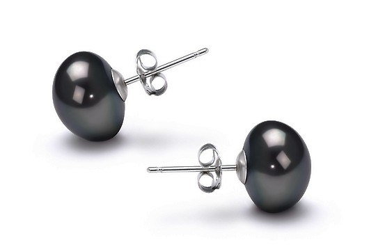 Пусеты из серебра с черными жемчужинами 11,5-12 мм. Артикул 10177 Пусеты из серебра с черными жемчужинами 11,5-12 мм. Артикул 10177