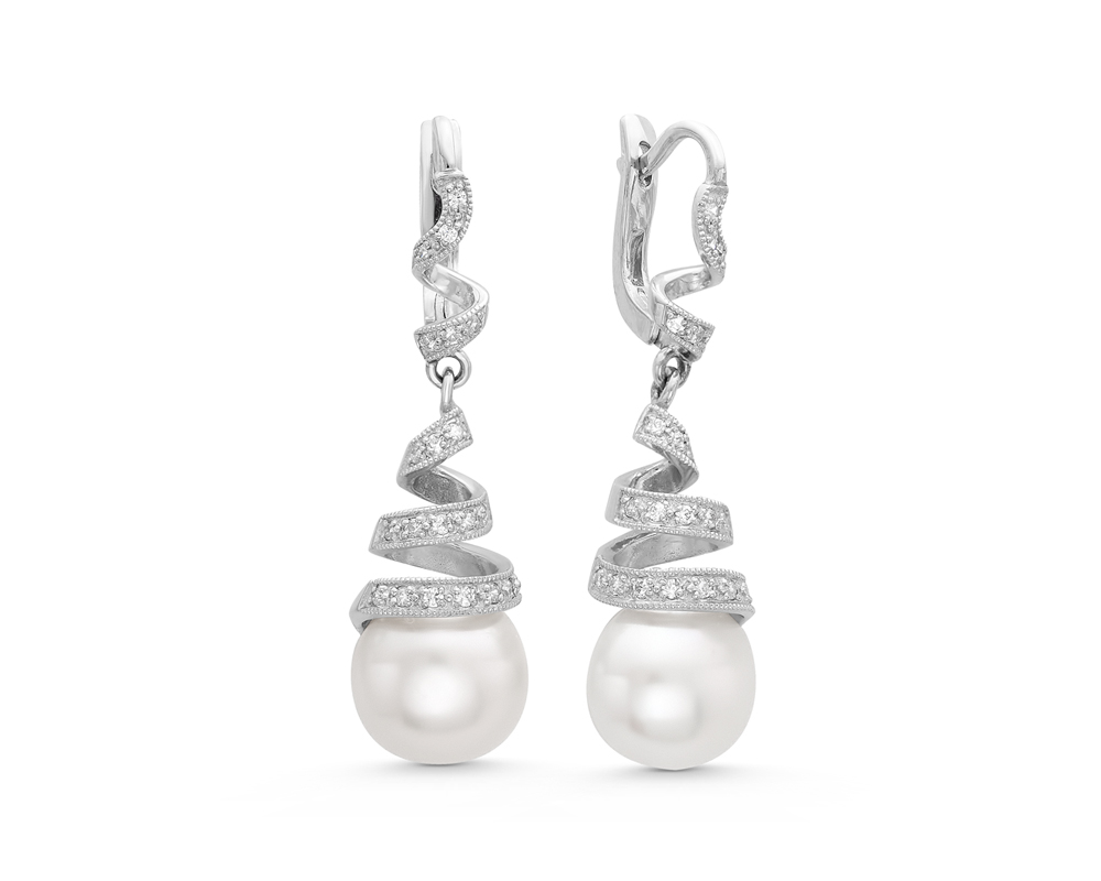 Серьги из серебра с белыми жемчужинами 11,5 мм. Артикул 10382