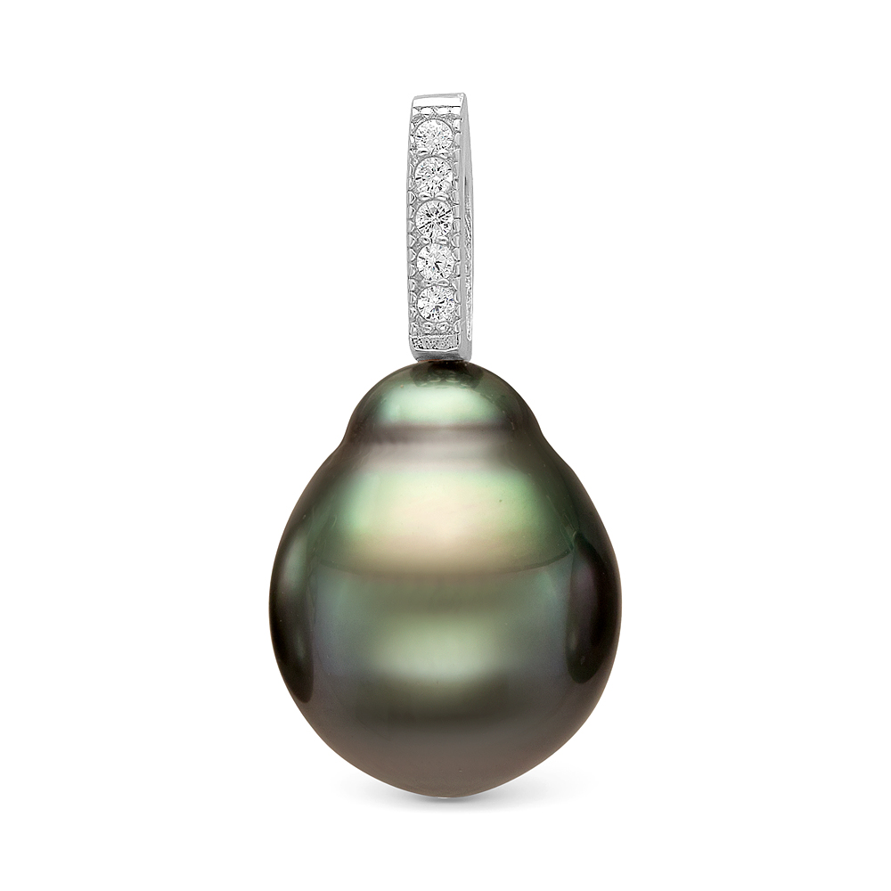 Кулон из серебра с черной Таитянской жемчужиной 10-10,5 мм. Артикул 11227