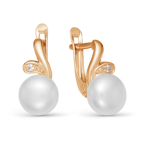 Серьги из красного золота с белыми жемчужинами 8,5-9 мм. Артикул 12010 Серьги из красного золота с белыми жемчужинами 8,5-9 мм. Артикул 12010