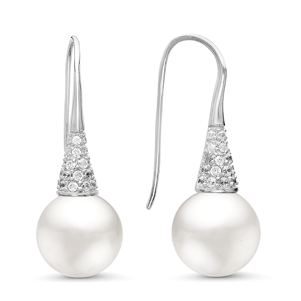 Серьги из серебра с белыми жемчужинами 8,5-9 мм. Артикул 11443