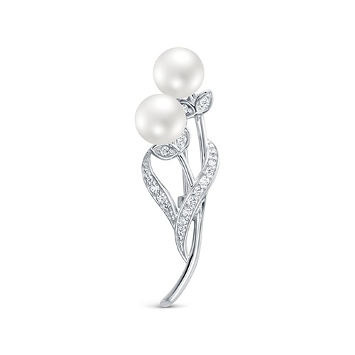 Брошь из серебра с белыми жемчужинами 6-6,5 мм. Артикул 8635