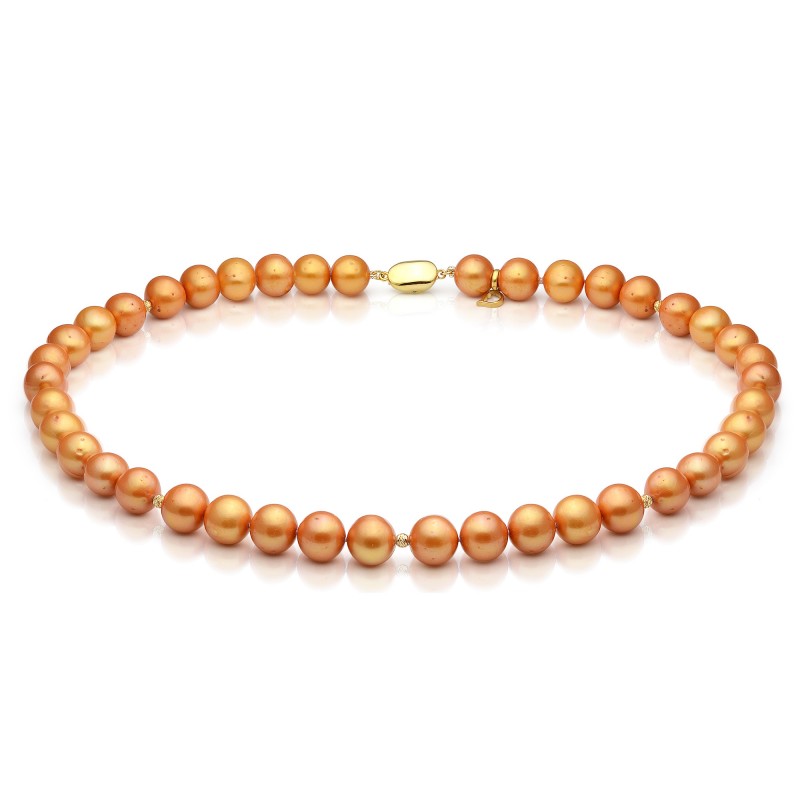 Ожерелье со вставками из золотистого жемчуга 8,5-9,5 мм. Качество жемчуга наивысшее ААА. Артикул 9736