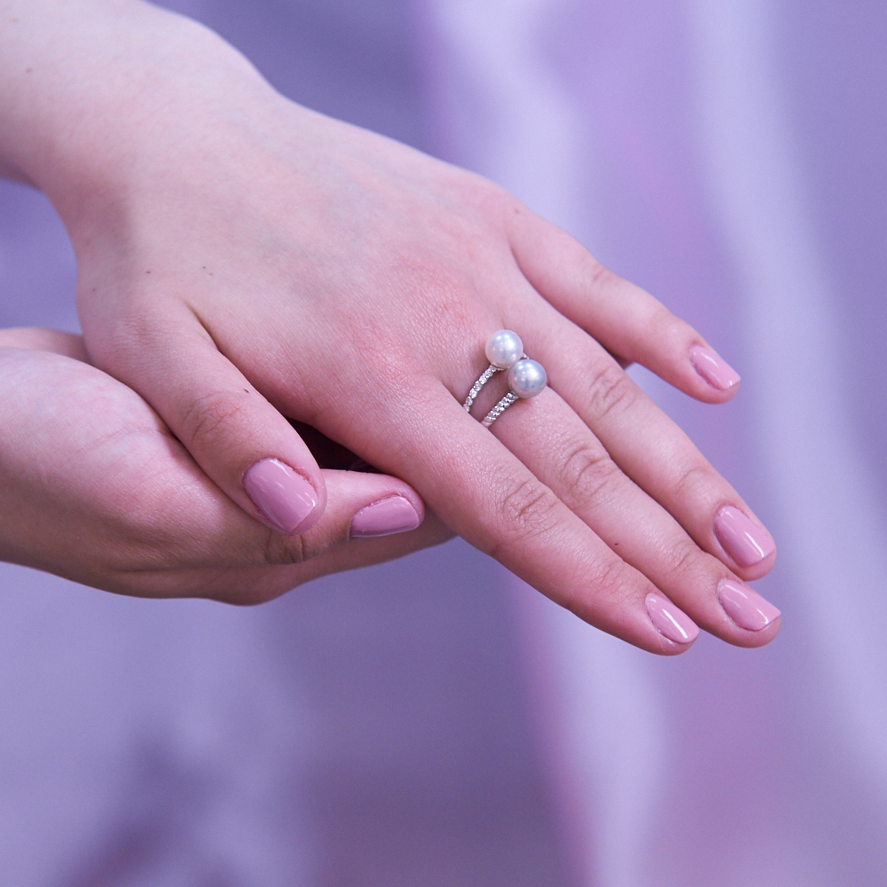 Кольцо из золота 585 пробы с морскими жемчужинами Акойя 7,5-8 мм. Артикул 11656