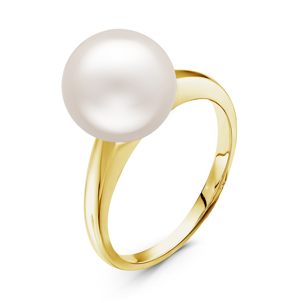 Кольцо из золота 375 пробы с белой Австралийской жемчужиной 10-10,5 мм. Артикул 10696