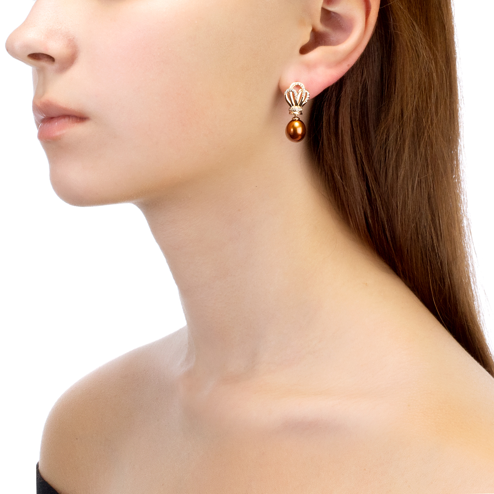 Серьги из серебра с шоколадными жемчужинами "капля" 8,5-9 мм. Артикул 12539