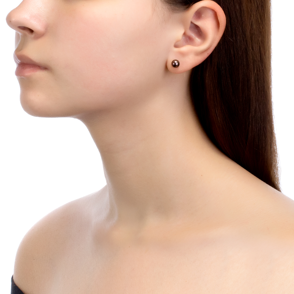 Пусеты из серебра с черными жемчужинами 6,5-7 мм. Артикул 10179 Пусеты из серебра с черными жемчужинами 6,5-7 мм. Артикул 10179