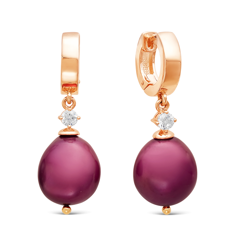 Серьги из серебра с красными жемчужинами 11-12 мм. Артикул 11566