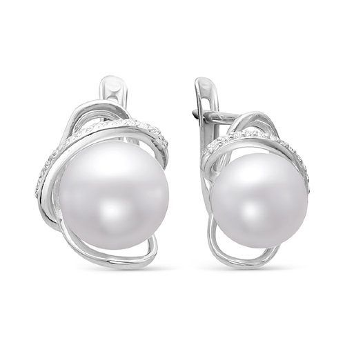 Серьги из белого золота с белыми жемчужинами 8,5-9 мм. Артикул 12121 Серьги из белого золота с белыми жемчужинами 8,5-9 мм. Артикул 12121