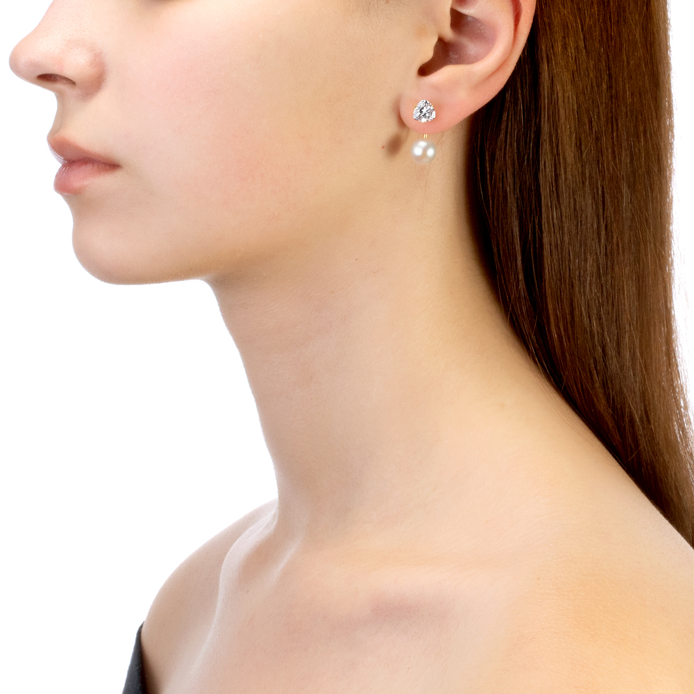 Двойные пусеты "Dior" из серебра с белыми жемчужинами 8,5-9 мм. Артикул 11584