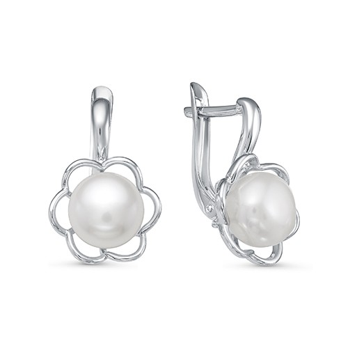 Серьги из серебра с белыми жемчужинами 7,5-8 мм. Артикул 12090 Серьги из серебра с белыми жемчужинами 7,5-8 мм. Артикул 12090