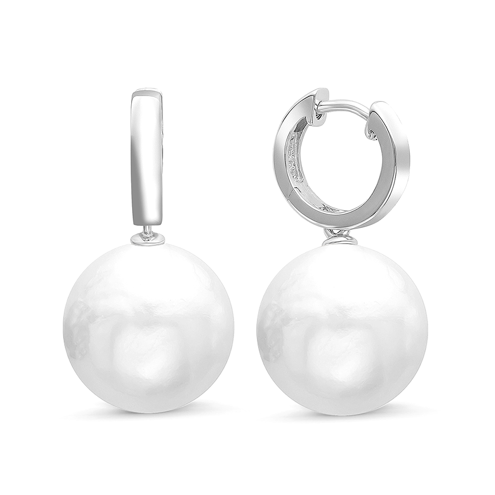 Серьги из серебра с японскими белыми жемчужинами 13,5-14 мм. Артикул 9527 Серьги из серебра с японскими белыми жемчужинами 13,5-14 мм. Артикул 9527
