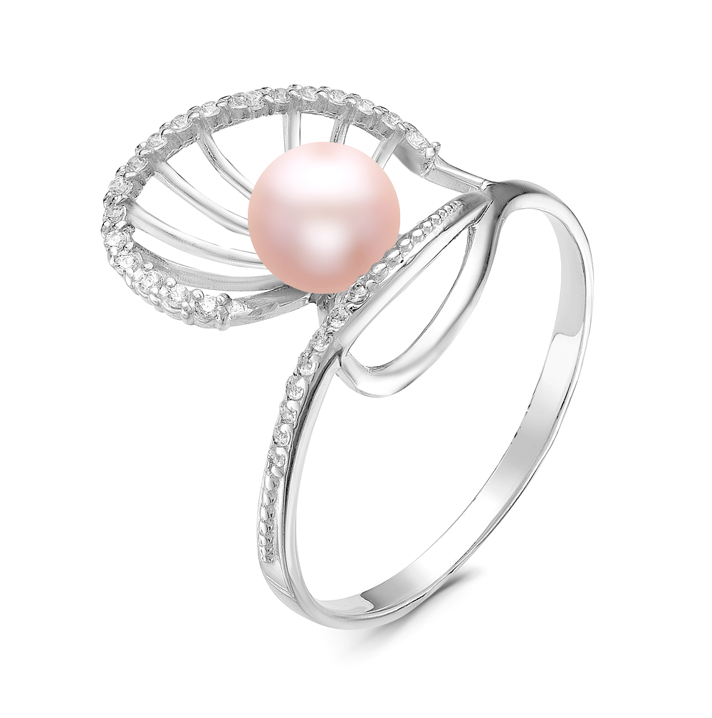 Кольцо из серебра 925 пробы с розовой жемчужиной 7-7,5 мм. Артикул 11792
