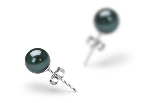 Пусеты из золота 585 пробы с черными жемчужинами Акойя 7-7,5 мм. Артикул 9161