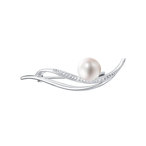 Брошь из серебра с белой речной жемчужиной 9-9,5 мм. Артикул 12098