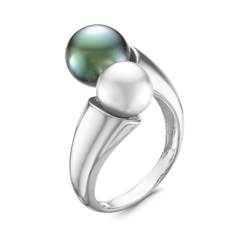 Кольцо из серебра 925 пробы с морской и речной жемчужинами 7,5-10 мм. Артикул 11896