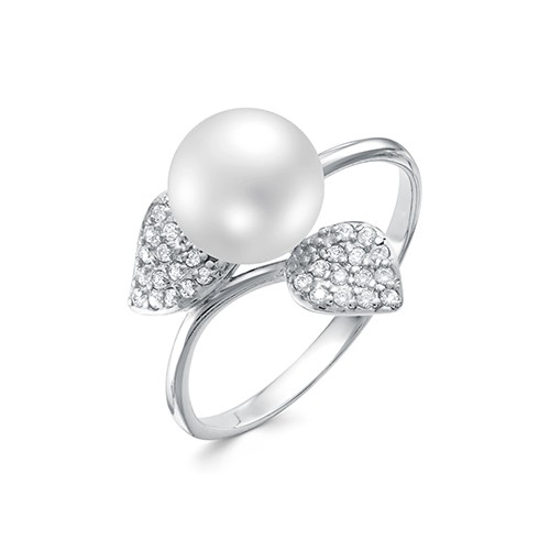Кольцо из серебра 925 пробы с белой жемчужиной 8,5-9 мм. Артикул 11531