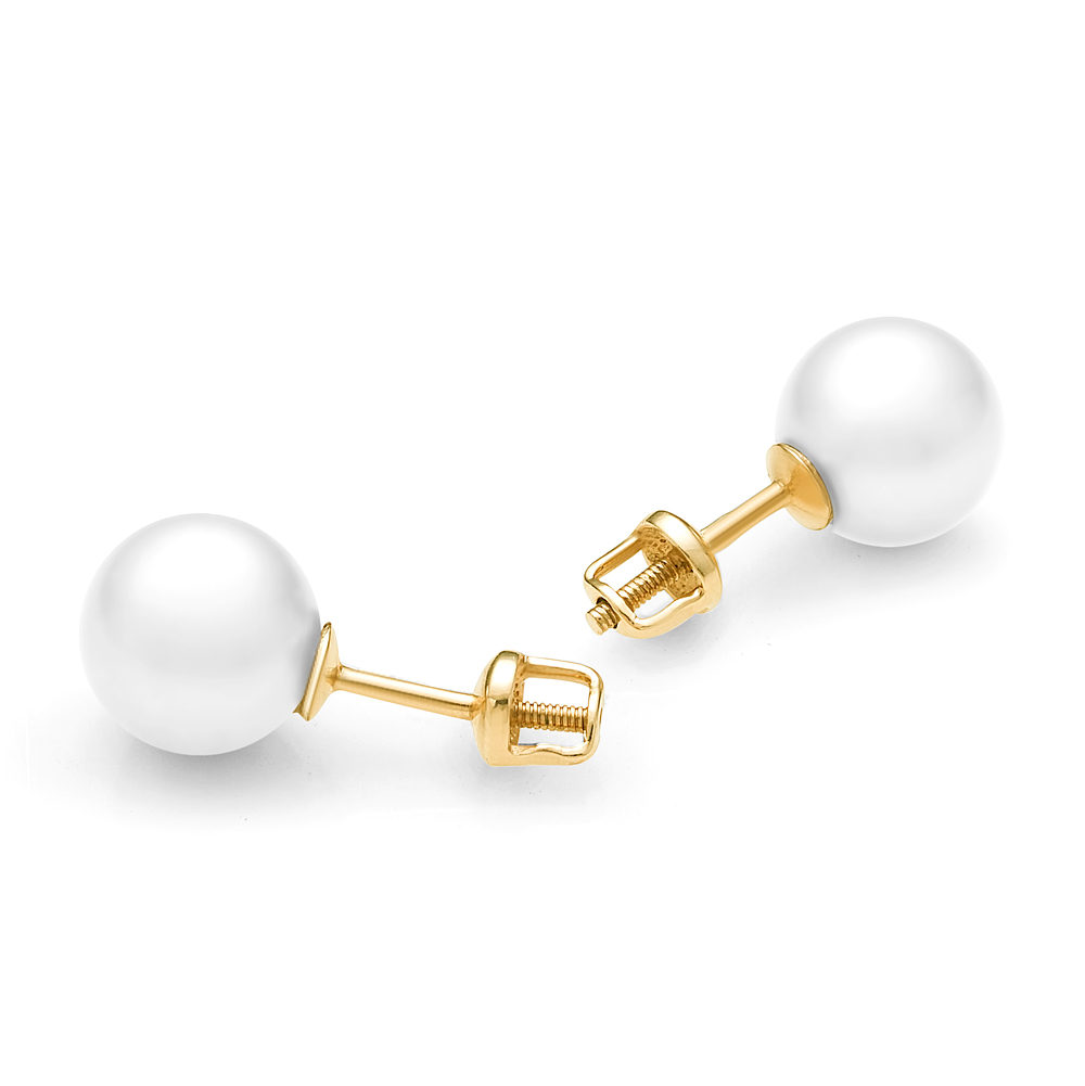 Пусеты из серебра с белыми жемчужинами 8-8,5 мм. Артикул 11736 Пусеты из серебра с белыми жемчужинами 8-8,5 мм. Артикул 11736