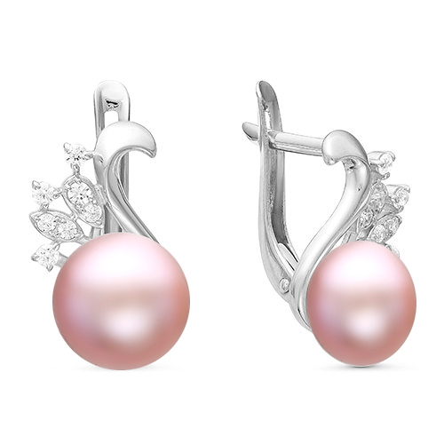 Серьги из серебра с розовыми жемчужинами 7,5-8 мм. Артикул 11346