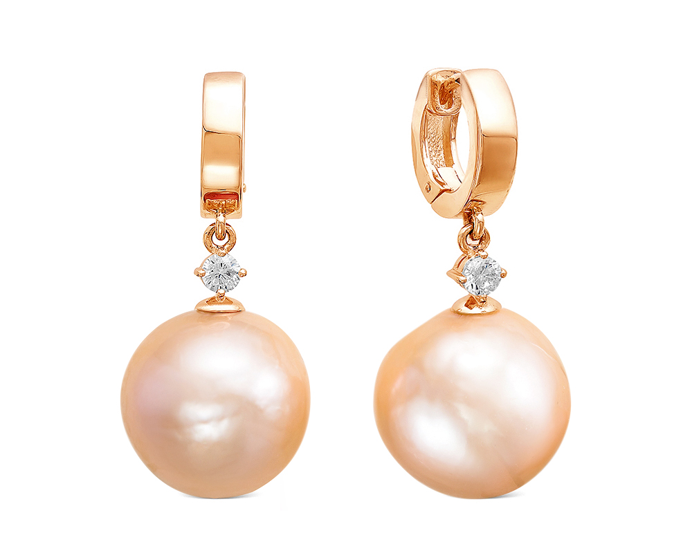 Серьги из серебра с розовыми японскими жемчужинами 13-13,5 мм. Артикул 12447